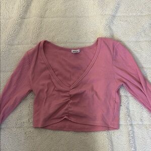Garage Pink Ribbed V-Neck Crop Top